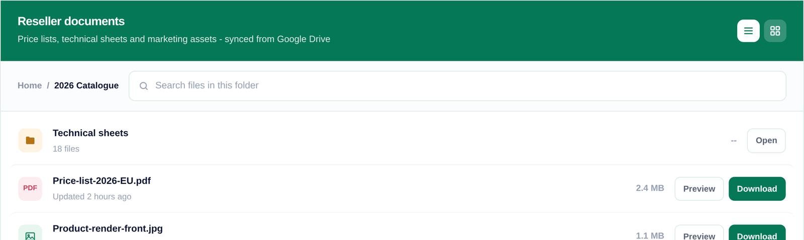 Der geschützte Bereich, ausgeliefert aus einem Google-Drive-Ordner